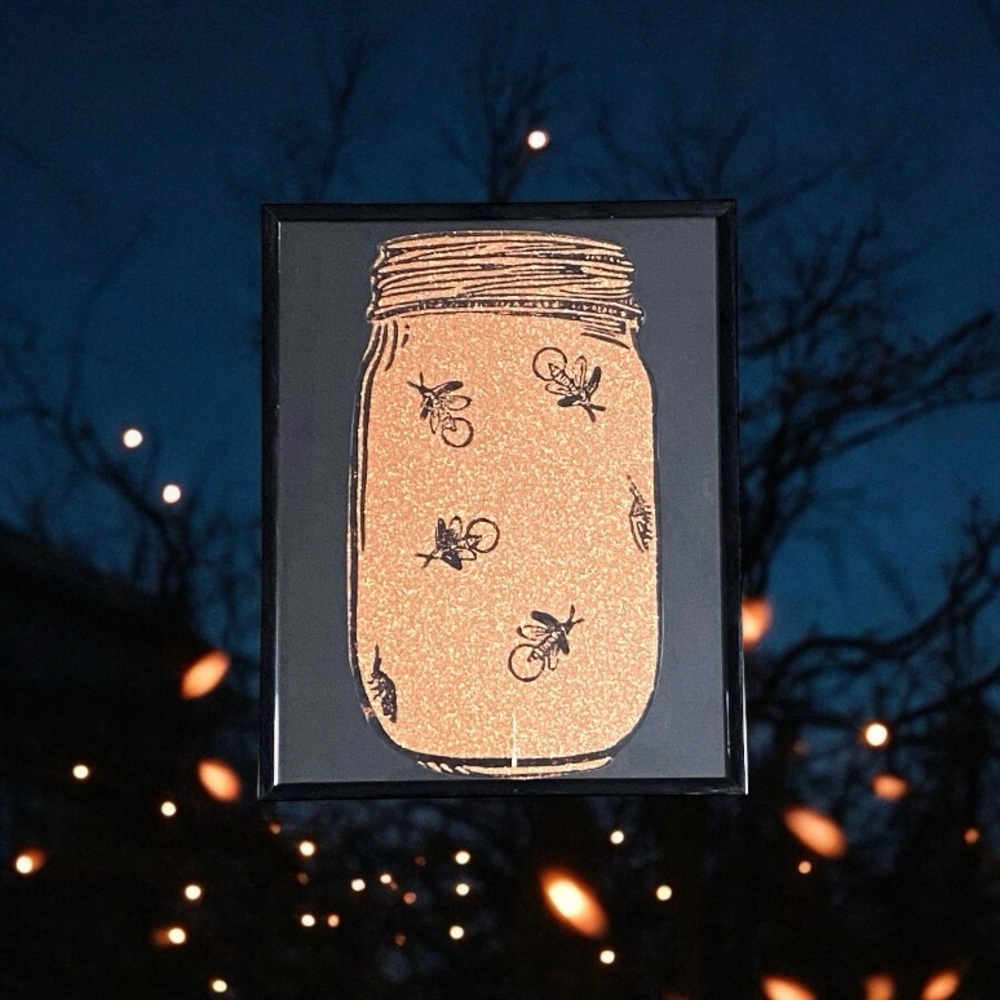 🌅🫙”Sunset Glitter” - OOAK Jar of Fireflies Art
